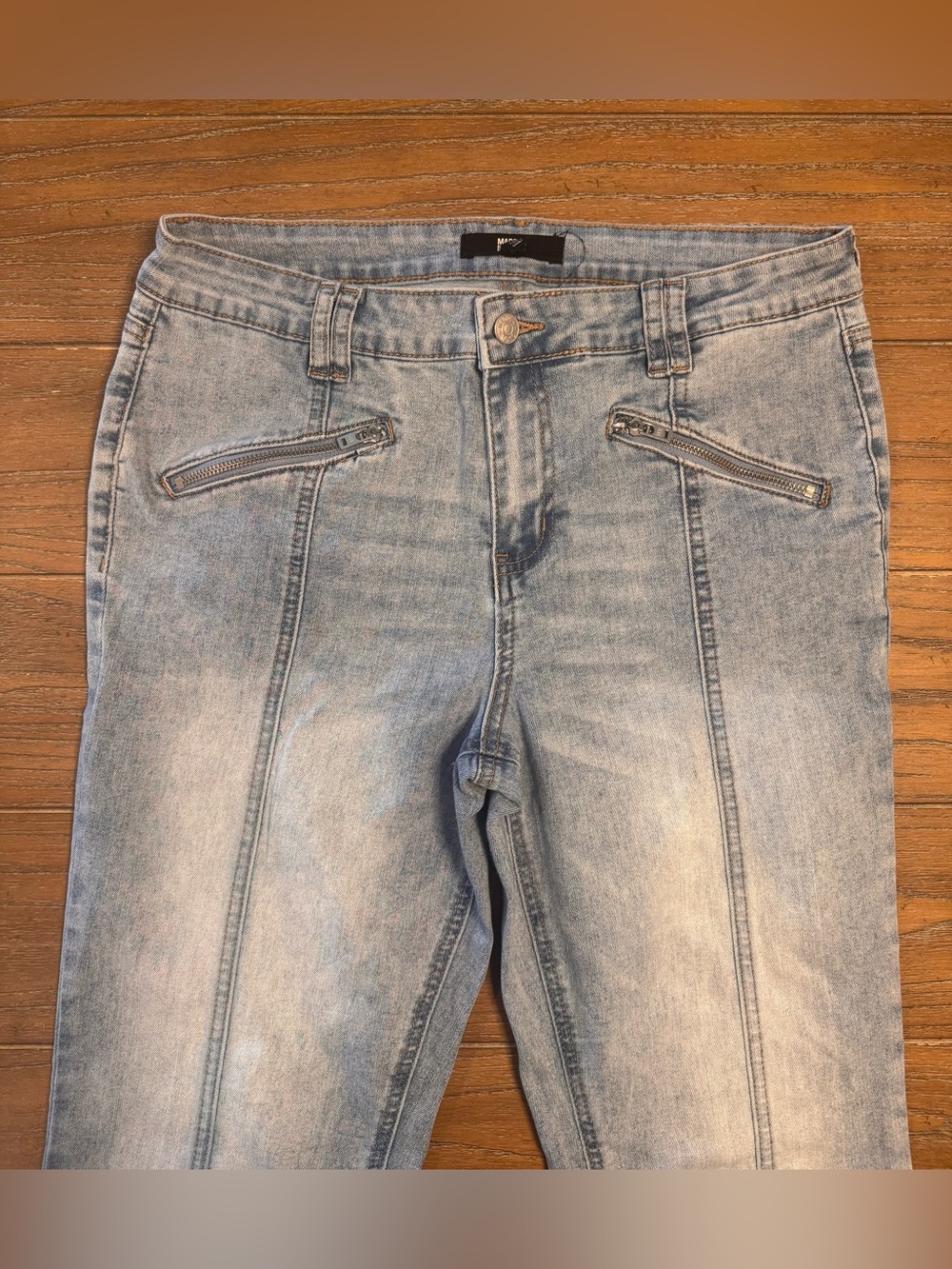 Light Blue Wide Leg Jeans with Zip Detail - Women's Flare - Picture 2 of 7